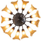 Meyda Lighting Tiffany Pond Lily 24" 12-Light Mahogany Bronze Chandelier With Amber Favrile Shade Glass
