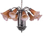 Meyda Lighting Tiffany Pond Lily 24" 12-Light Mahogany Bronze Chandelier With Amber & Purple Shade Glass