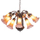 Meyda Lighting Tiffany Pond Lily 24" 12-Light Mahogany Bronze Chandelier With Amber & Purple Shade Glass