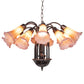 Meyda Lighting Tiffany Pond Lily 24" 12-Light Mahogany Bronze Chandelier With Amber & Purple Shade Glass