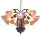 Meyda Lighting Tiffany Pond Lily 24" 12-Light Mahogany Bronze Chandelier With Amber & Purple Shade Glass