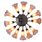 Meyda Lighting Tiffany Pond Lily 24" 12-Light Mahogany Bronze Chandelier With Amber & Purple Shade Glass