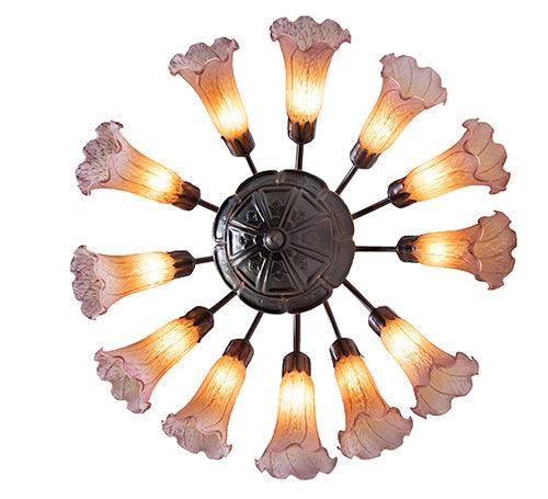Meyda Lighting Tiffany Pond Lily 24" 12-Light Mahogany Bronze Chandelier With Amber & Purple Shade Glass