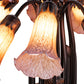 Meyda Lighting Tiffany Pond Lily 24" 12-Light Mahogany Bronze Chandelier With Amber & Purple Shade Glass
