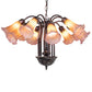 Meyda Lighting Tiffany Pond Lily 24" 12-Light Mahogany Bronze Chandelier With Amber & Purple Shade Glass