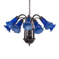 Meyda Lighting Tiffany Pond Lily 24" 12-Light Mahogany Bronze Chandelier With Blue Shade Glass