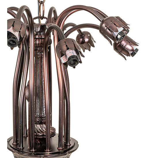 Meyda Lighting Tiffany Pond Lily 24" 12-Light Mahogany Bronze Chandelier With Blue Shade Glass