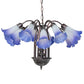 Meyda Lighting Tiffany Pond Lily 24" 12-Light Mahogany Bronze Chandelier With Blue & White Shade Glass