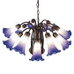 Meyda Lighting Tiffany Pond Lily 24" 12-Light Mahogany Bronze Chandelier With Blue & White Shade Glass