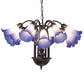 Meyda Lighting Tiffany Pond Lily 24" 12-Light Mahogany Bronze Chandelier With Blue & White Shade Glass