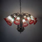 Meyda Lighting Tiffany Pond Lily 24" 12-Light Mahogany Bronze Chandelier With Cranberry & Light Green Shade Glass