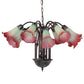 Meyda Lighting Tiffany Pond Lily 24" 12-Light Mahogany Bronze Chandelier With Cranberry & Light Green Shade Glass