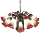 Meyda Lighting Tiffany Pond Lily 24" 12-Light Mahogany Bronze Chandelier With Cranberry & Light Green Shade Glass