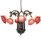 Meyda Lighting Tiffany Pond Lily 24" 12-Light Mahogany Bronze Chandelier With Cranberry & Light Green Shade Glass