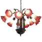 Meyda Lighting Tiffany Pond Lily 24" 12-Light Mahogany Bronze Chandelier With Cranberry & Light Green Shade Glass