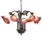 Meyda Lighting Tiffany Pond Lily 24" 12-Light Mahogany Bronze Chandelier With Cranberry & Light Green Shade Glass
