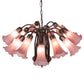Meyda Lighting Tiffany Pond Lily 24" 12-Light Mahogany Bronze Chandelier With Cranberry Red Shade Glass