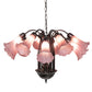 Meyda Lighting Tiffany Pond Lily 24" 12-Light Mahogany Bronze Chandelier With Cranberry Red Shade Glass