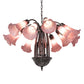Meyda Lighting Tiffany Pond Lily 24" 12-Light Mahogany Bronze Chandelier With Cranberry Red Shade Glass