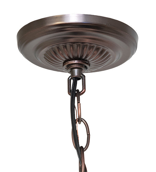 Meyda Lighting Tiffany Pond Lily 24" 12-Light Mahogany Bronze Chandelier With Cranberry Red Shade Glass
