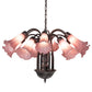 Meyda Lighting Tiffany Pond Lily 24" 12-Light Mahogany Bronze Chandelier With Cranberry Red Shade Glass