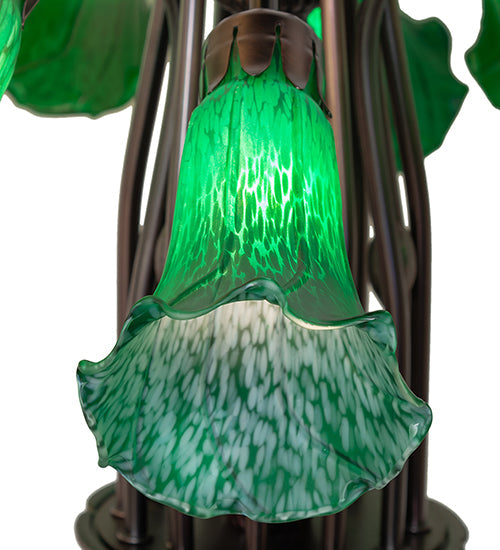 Meyda Lighting Tiffany Pond Lily 24" 12-Light Mahogany Bronze Chandelier With Green Shade Glass