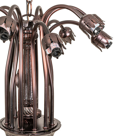 Meyda Lighting Tiffany Pond Lily 24" 12-Light Mahogany Bronze Chandelier With Green Shade Glass