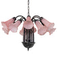 Meyda Lighting Tiffany Pond Lily 24" 12-Light Mahogany Bronze Chandelier With Pink Shade Glass