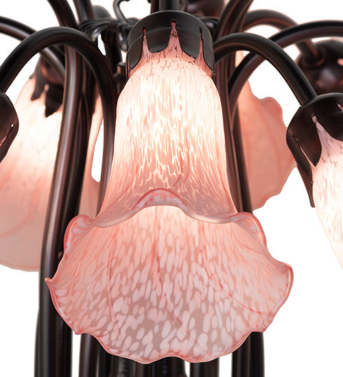 Meyda Lighting Tiffany Pond Lily 24" 12-Light Mahogany Bronze Chandelier With Pink Shade Glass