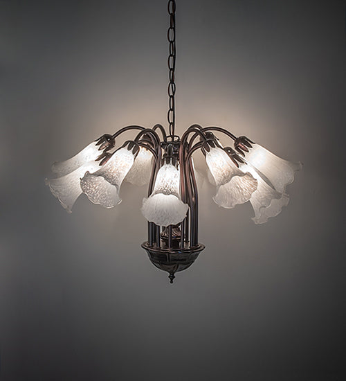 Meyda Lighting Tiffany Pond Lily 24" 12-Light Mahogany Bronze Chandelier With White Shade Glass