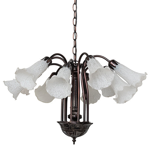 Meyda Lighting Tiffany Pond Lily 24" 12-Light Mahogany Bronze Chandelier With White Shade Glass