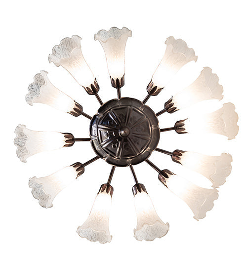 Meyda Lighting Tiffany Pond Lily 24" 12-Light Mahogany Bronze Chandelier With White Shade Glass