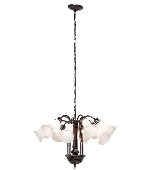 Meyda Lighting Tiffany Pond Lily 24" 12-Light Mahogany Bronze Chandelier With White Shade Glass