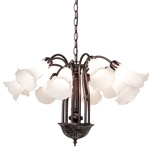 Meyda Lighting Tiffany Pond Lily 24" 12-Light Mahogany Bronze Chandelier With White Shade Glass