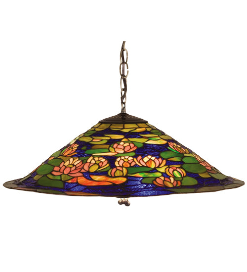 Meyda Lighting Tiffany Pond Lily 24" 3-Light Mahogany Bronze Pendant Light With Multi-Colored Shade Glass