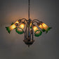 Meyda Lighting Tiffany Pond Lily 24" 7-Light Mahogany Bronze Chandelier With Amber & Green Shade Glass