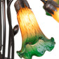 Meyda Lighting Tiffany Pond Lily 24" 7-Light Mahogany Bronze Chandelier With Amber & Green Shade Glass