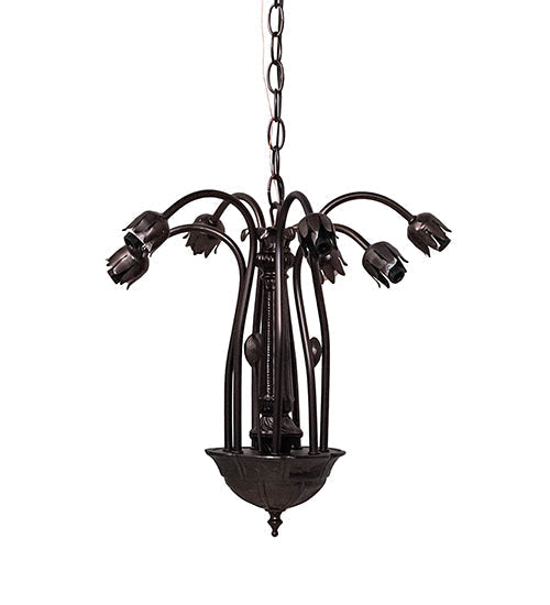 Meyda Lighting Tiffany Pond Lily 24" 7-Light Mahogany Bronze Chandelier With Amber & Green Shade Glass