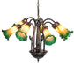 Meyda Lighting Tiffany Pond Lily 24" 7-Light Mahogany Bronze Chandelier With Amber & Green Shade Glass