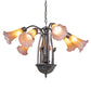 Meyda Lighting Tiffany Pond Lily 24" 7-Light Mahogany Bronze Chandelier With Amber & Purple Shade Glass