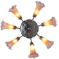 Meyda Lighting Tiffany Pond Lily 24" 7-Light Mahogany Bronze Chandelier With Amber & Purple Shade Glass