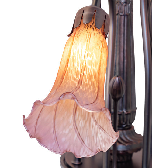 Meyda Lighting Tiffany Pond Lily 24" 7-Light Mahogany Bronze Chandelier With Amber & Purple Shade Glass
