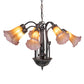 Meyda Lighting Tiffany Pond Lily 24" 7-Light Mahogany Bronze Chandelier With Amber & Purple Shade Glass