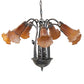 Meyda Lighting Tiffany Pond Lily 24" 7-Light Mahogany Bronze Chandelier With Amber Shade Glass