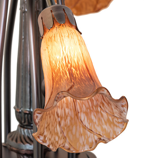 Meyda Lighting Tiffany Pond Lily 24" 7-Light Mahogany Bronze Chandelier With Amber Shade Glass
