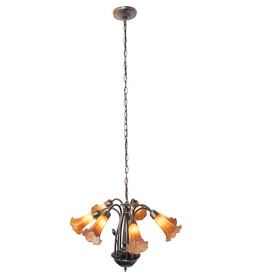 Meyda Lighting Tiffany Pond Lily 24" 7-Light Mahogany Bronze Chandelier With Amber Shade Glass