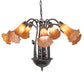 Meyda Lighting Tiffany Pond Lily 24" 7-Light Mahogany Bronze Chandelier With Amber Shade Glass
