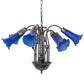 Meyda Lighting Tiffany Pond Lily 24" 7-Light Mahogany Bronze Chandelier With Blue Shade Glass