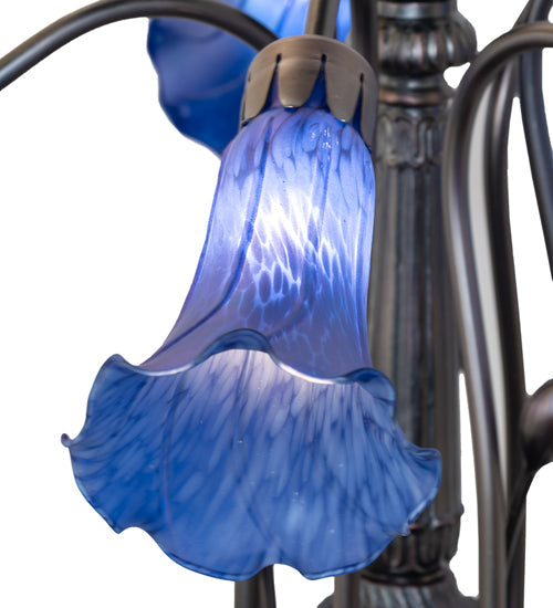 Meyda Lighting Tiffany Pond Lily 24" 7-Light Mahogany Bronze Chandelier With Blue Shade Glass