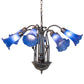 Meyda Lighting Tiffany Pond Lily 24" 7-Light Mahogany Bronze Chandelier With Blue Shade Glass
